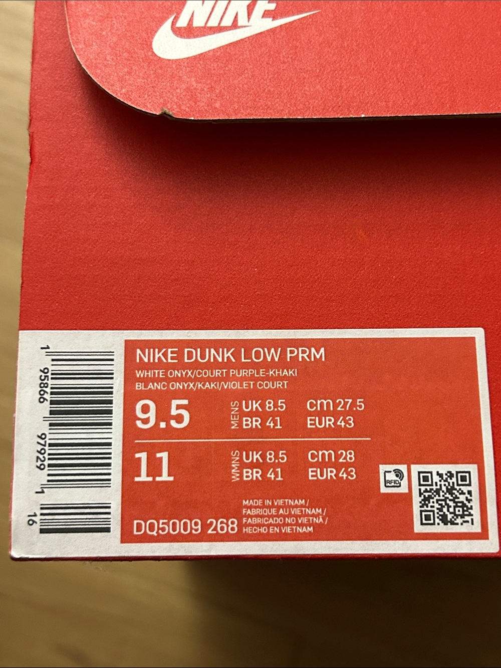Nike Dunk Low PRM white onyx court purple khaki - men’s 9.5/womens 11 sneakers - Picture 11 of 11